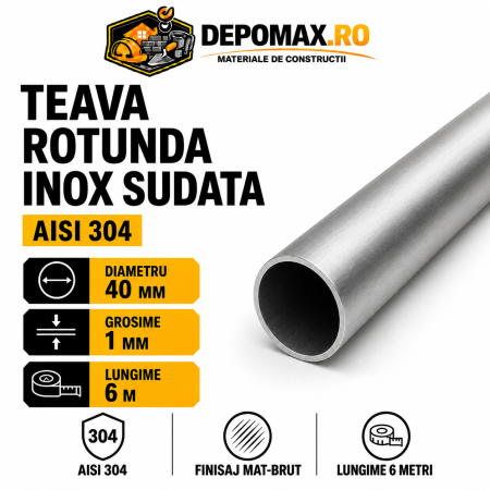 Teava rotunda inox sudata AISI 304, 40 x 1 mm, 6 metri